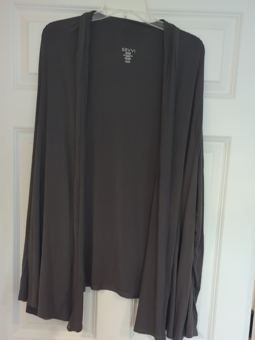 SAVVI Draped Open-Front Adjustable Cardigan - Charcoal Gray